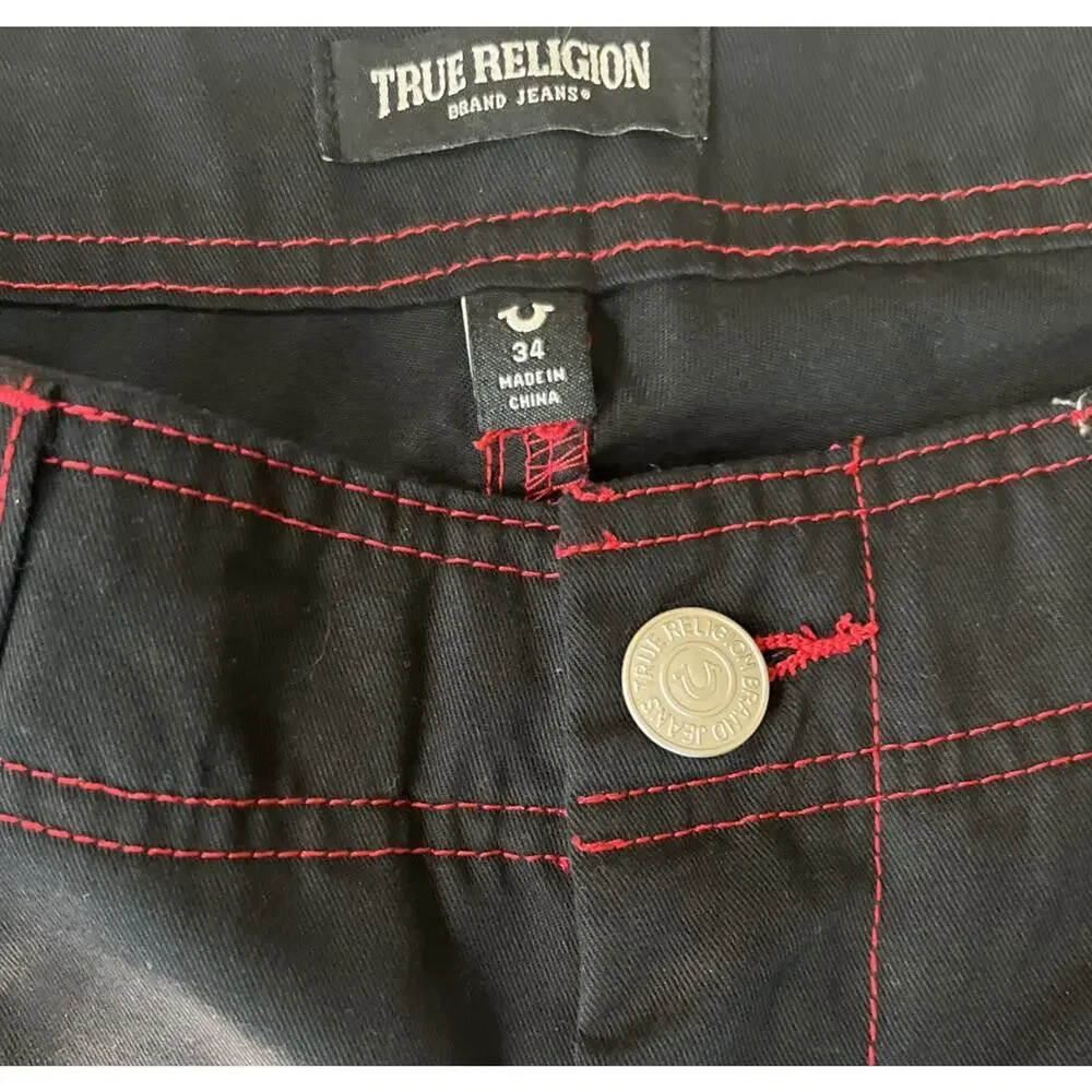 True Religion Cargo Pants, Jet Black With Red Stitching Men’s 34X32 NWT